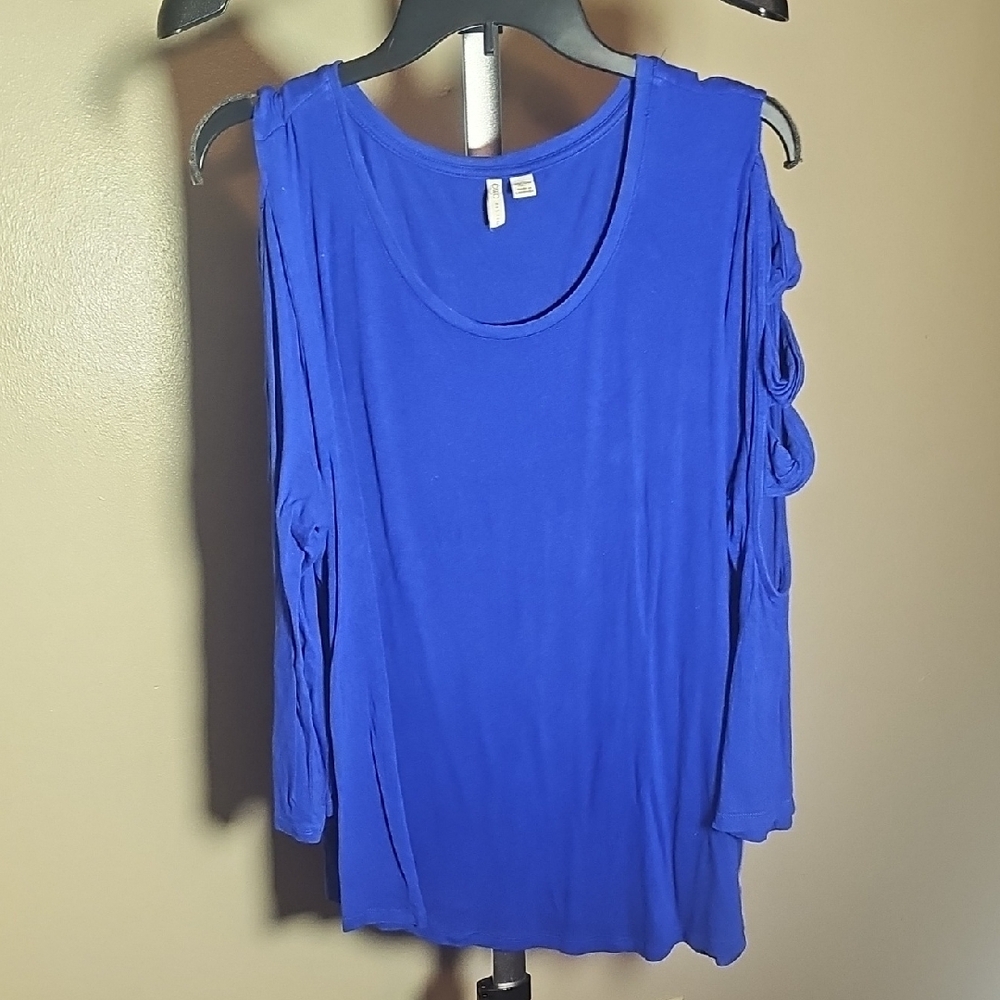 Cato Blue 3/4 Sleeve Cut Out Blouse